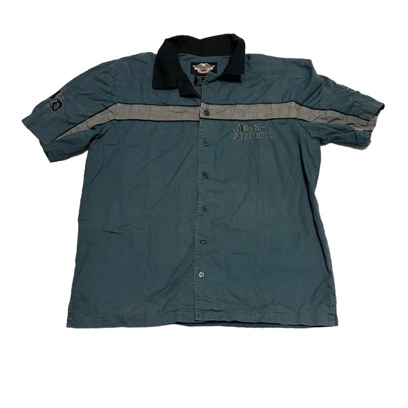 Harley Davidson Blue Button Down - Picture 1 of 4